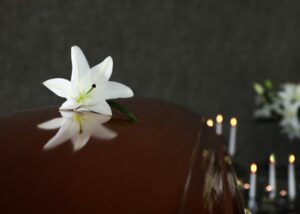 Wooden Casket With White Lily